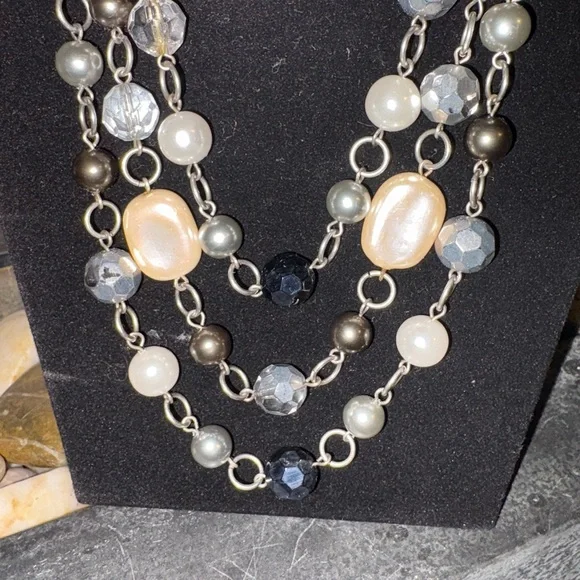 Lia Sophia Silver and Pearl 3 Strand Necklace - Picture 2 of 3